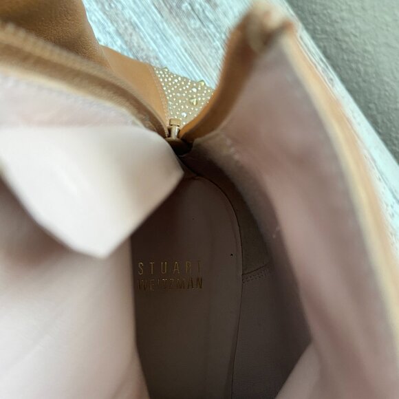 Stuart Weitzman Tan Block Heel Ankle Boot Studded Toe Left 9 Right Size 9.5 - Picture 8 of 9